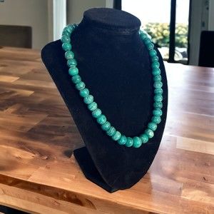 Vintage Czech Glass Matte Green Beaded Necklace 9"